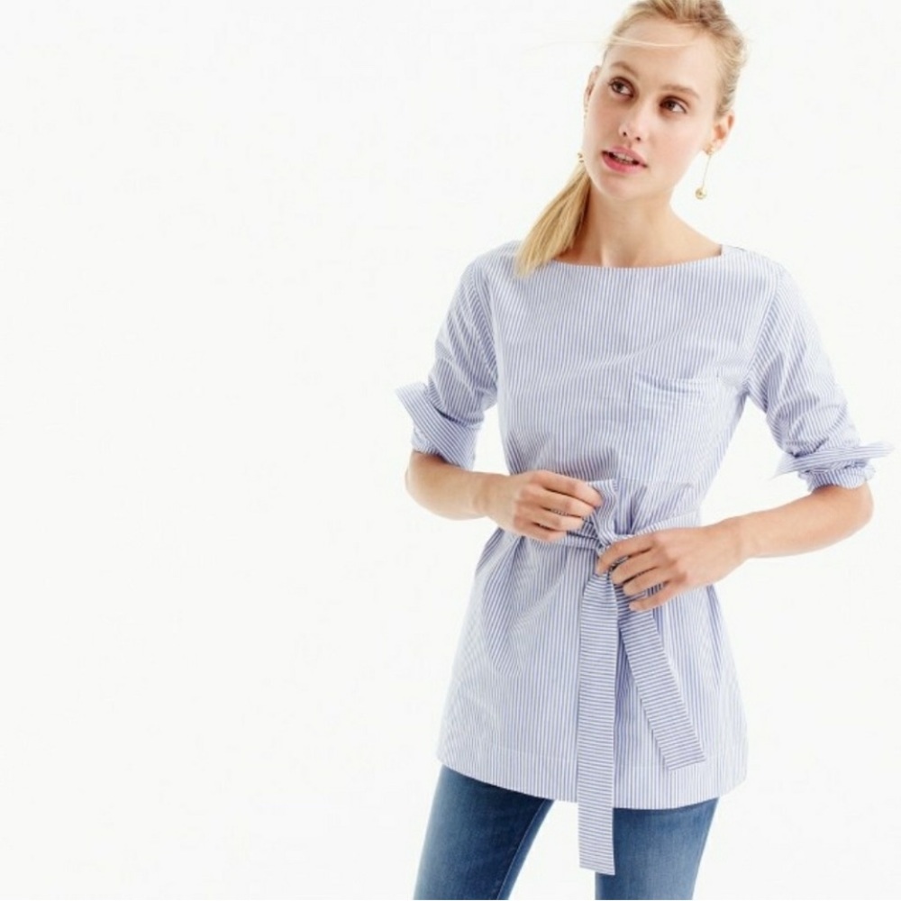 J. Crew Boatneck Tunic Blue and White Stripes